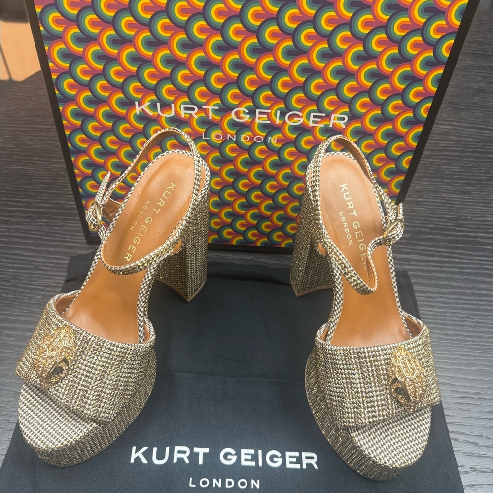 Kurt Geiger Gold Metallic Platform Block Heel ❤️❤️❤️ - Picture 3 of 17